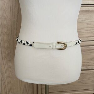 Vintage Yves Saint Laurent White & Black Woven Leather Belt | 36” | OS